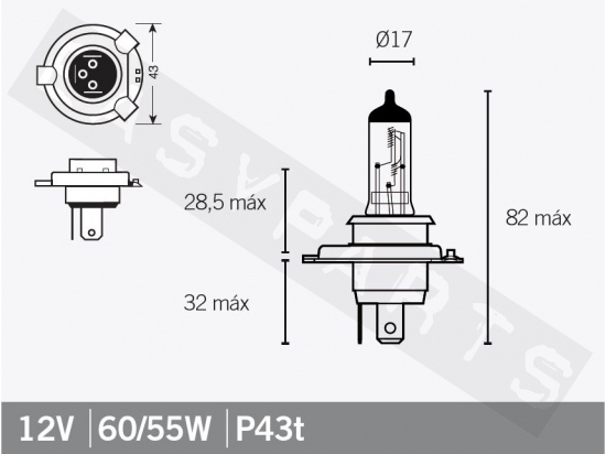 Ampoule halogène OSRAM H4 PX43T 12V/60-55W blanche